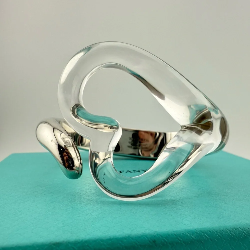 RARE Tiffany & Co. Rock Crystal Open Heart Cuff Bracelet Silver - Picture 7 of 10